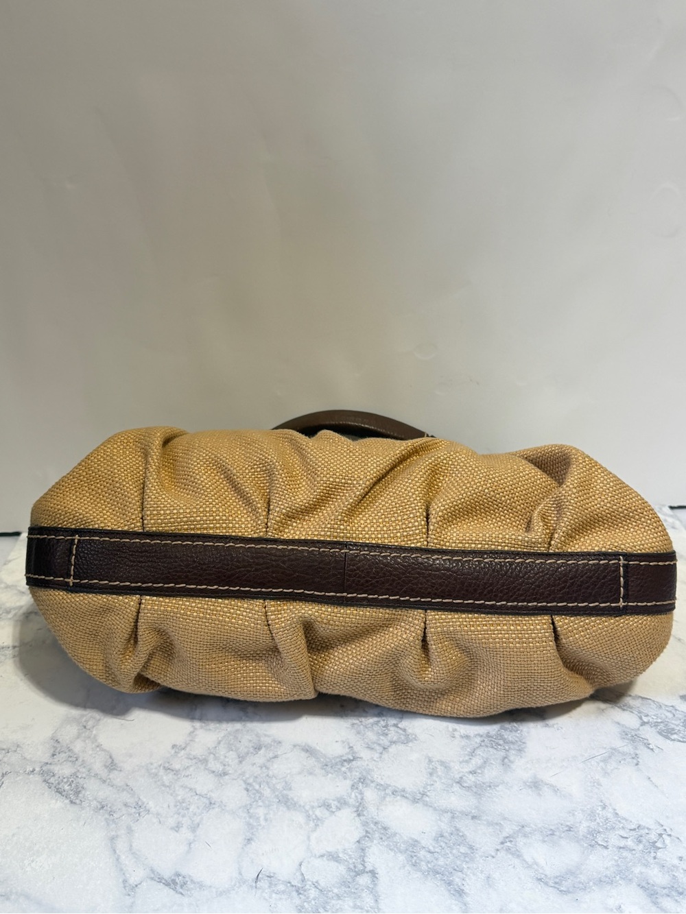 Fossil woven straw leather baguette hobo shoulder bag tan brown silver key - Picture 6 of 9